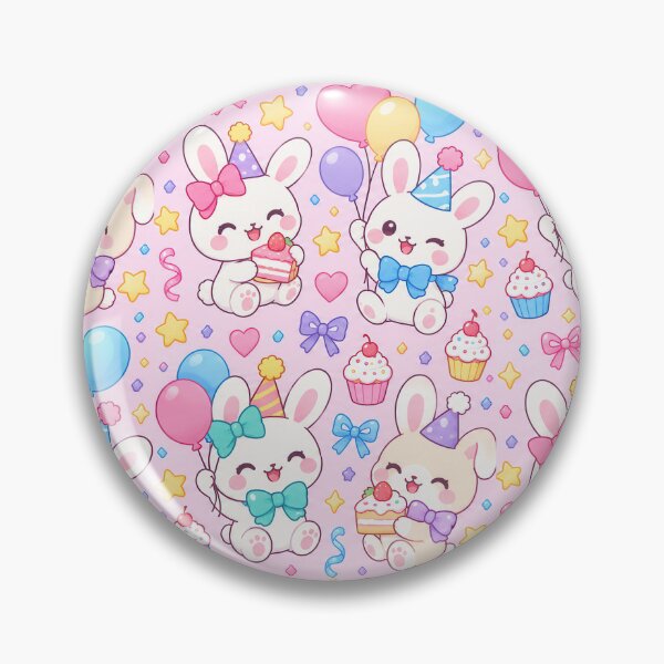 Item preview, Cute Kawaii Birthday Bunnies with Cake and Balloons Pastel Pattern designed and sold by Soft Berry Studio.