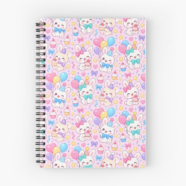 Item preview, Cute Kawaii Birthday Bunnies with Cake and Balloons Pastel Pattern designed and sold by Soft Berry Studio.
