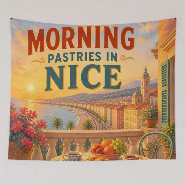 Item preview, Morning Pastries in Nice – Vintage Riviera Travel Poster designed and sold by LSVart.