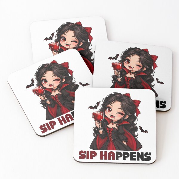 Item preview, SIP HAPPENS WITH CUTE VAMPIRE WITH BLOOD GLASS IN HER HAND FOR HALLOWEEN SEASON. designed and sold by ZANU creativity.