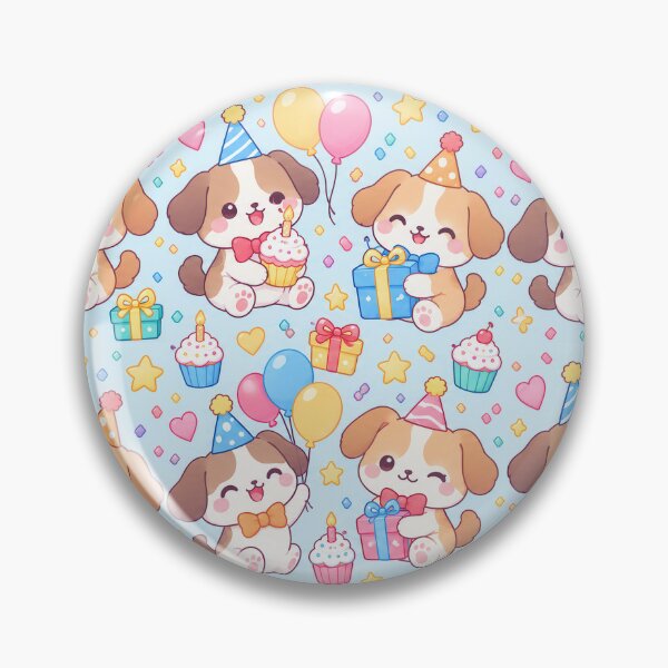 Item preview, Cute Kawaii Birthday Puppies with Cupcakes and Gifts Pastel Pattern designed and sold by Soft Berry Studio.
