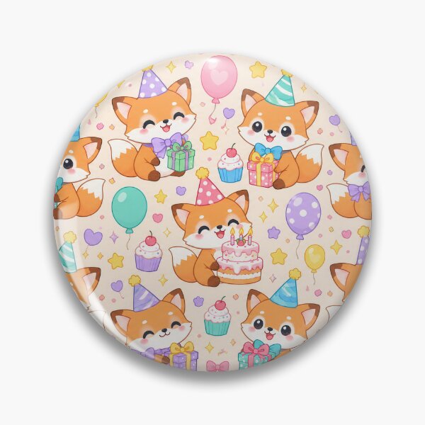 Item preview, Cute Kawaii Birthday Foxes with Cake and Balloons Pastel Pattern designed and sold by Soft Berry Studio.