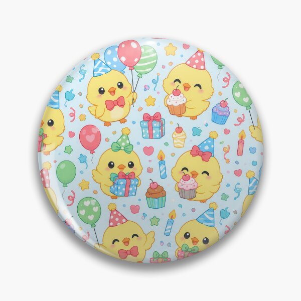 Item preview, Cute Kawaii Birthday Baby Chicks with Cupcakes and Balloons Pastel Pattern designed and sold by Soft Berry Studio.