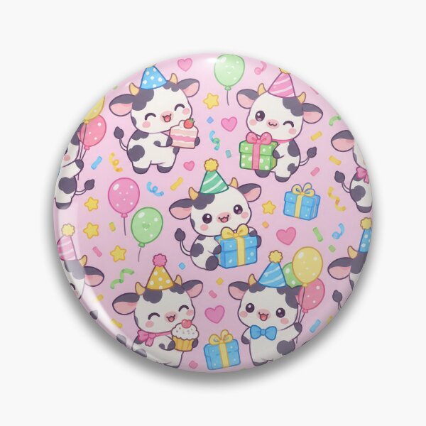 Item preview, Cute Kawaii Birthday Cows with Party Hats and Gifts Pastel Pattern designed and sold by Soft Berry Studio.
