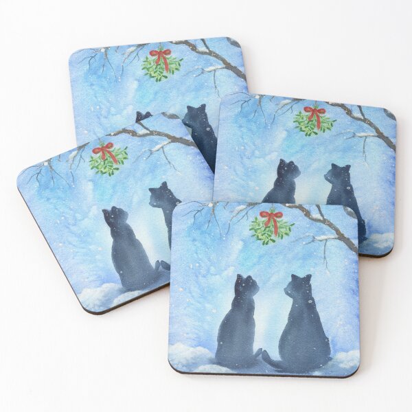 Item preview, Two cats meet under a mistletoe branch designed and sold by KarenKaspar.