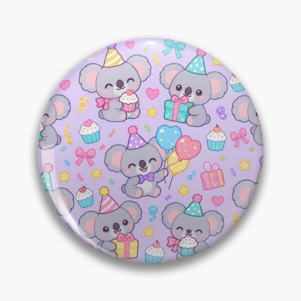 Item preview, Cute Kawaii Birthday Koalas with Cupcakes and Balloons Pastel Pattern designed and sold by Soft Berry Studio.