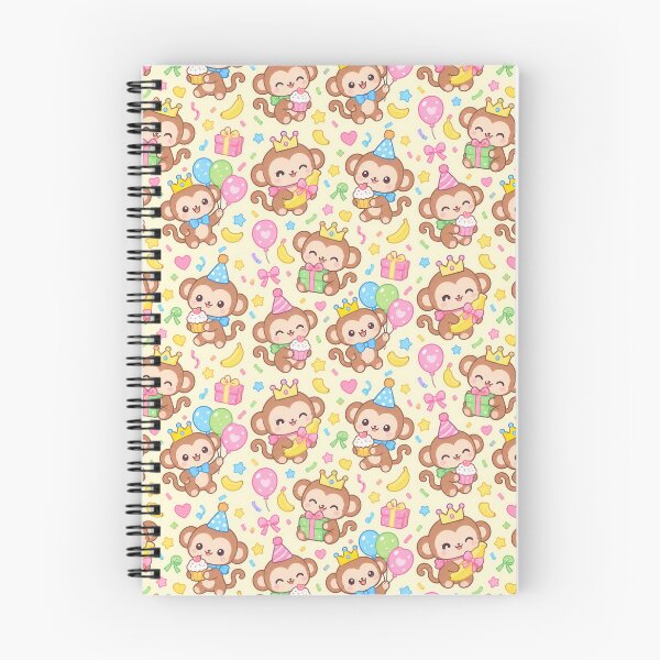 Item preview, Cute Kawaii Birthday Monkeys with Crowns and Cupcakes Pastel Pattern designed and sold by Soft Berry Studio.