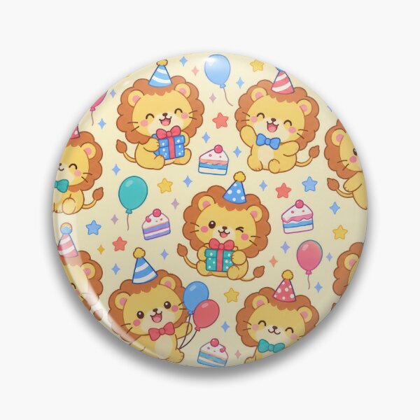 Item preview, Cute Kawaii Birthday Lions with Party Hats and Gifts Pastel Pattern designed and sold by Soft Berry Studio.