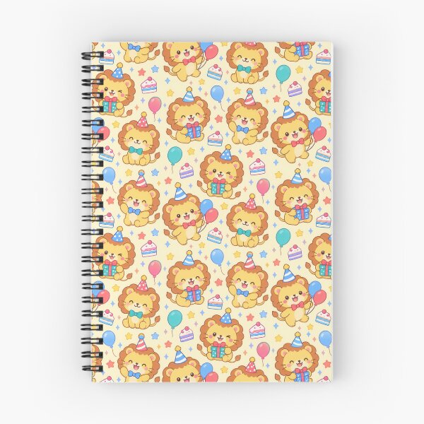 Item preview, Cute Kawaii Birthday Lions with Party Hats and Gifts Pastel Pattern designed and sold by Soft Berry Studio.