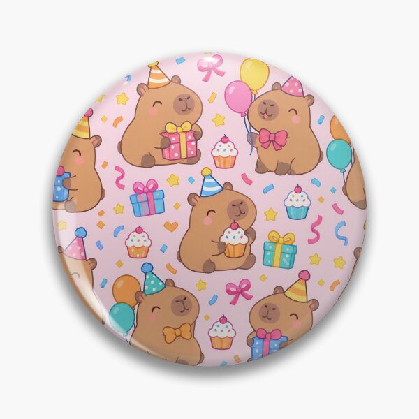 Item preview, Cute Kawaii Birthday Capybaras with Balloons and Gifts Pastel Pattern designed and sold by Soft Berry Studio.