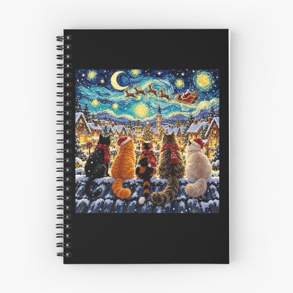 Item preview, Starry Night Christmas Cats Watching Santa Sleigh Winter Village designed and sold by Kladhadredo.