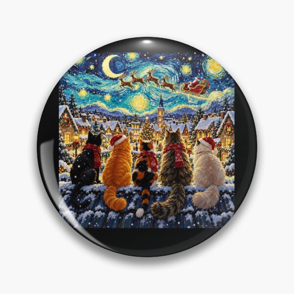 Item preview, Starry Night Christmas Cats Watching Santa Sleigh Winter Village designed and sold by Kladhadredo.