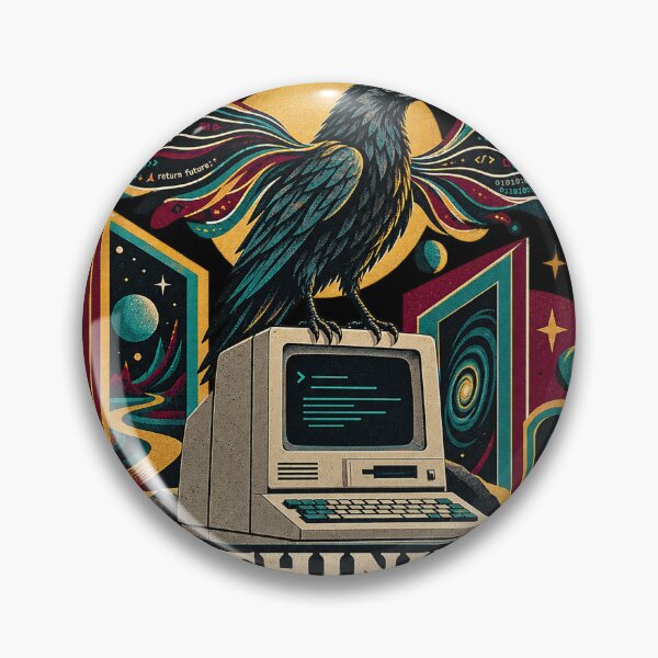 Item preview, Think Beyond Code Raven Ravenous Tech Retro Computer Coding Wisdom Cyber Art designed and sold by Dogandesighn.