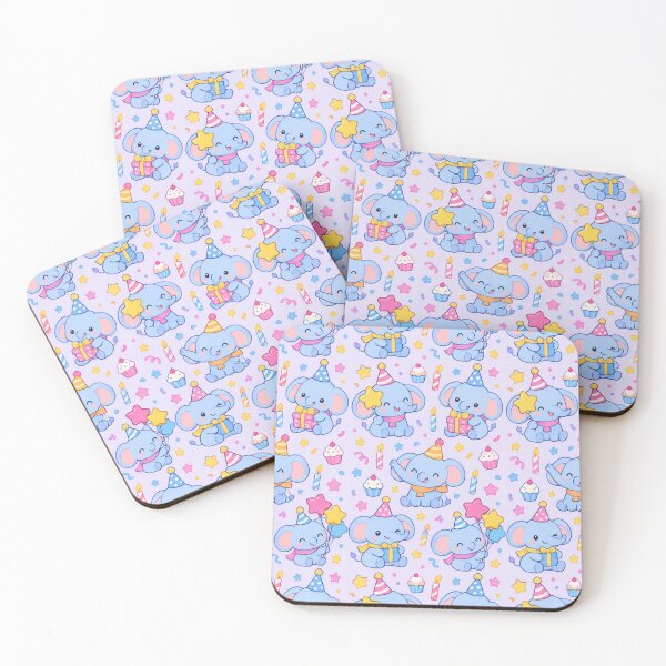 Item preview, Cute Kawaii Birthday Elephants with Star Balloons and Gifts Pastel Pattern designed and sold by Soft Berry Studio.