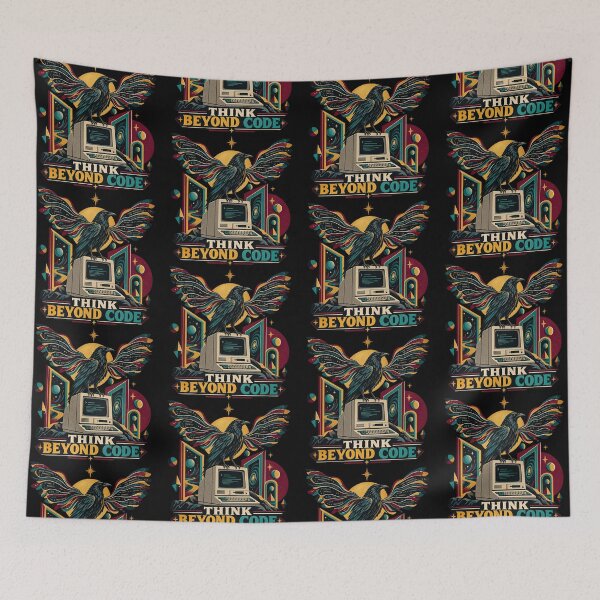 Item preview, Think Beyond Code Raven Ravenous Tech Retro Computer Coding Wisdom Cyber Art designed and sold by Dogandesighn.