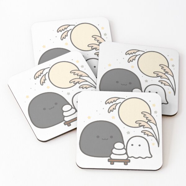 Item preview, Cute Black Cat Ghost Moon Viewing Dango Fall Kawaii Sticker designed and sold by xiaoxiaochibi.