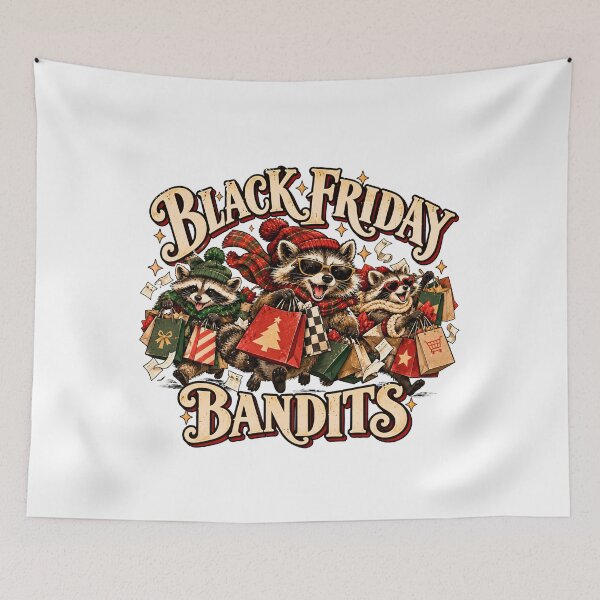Item preview, Black Friday Bandits - Funny Raccoon Christmas Shopping Squad Goblincore designed and sold by Neurospicy Trolls.