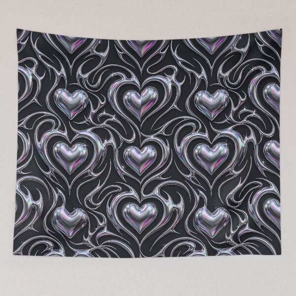 Item preview, Futuristic 3D Liquid Silver Hearts Pattern designed and sold by wallpapersarts.