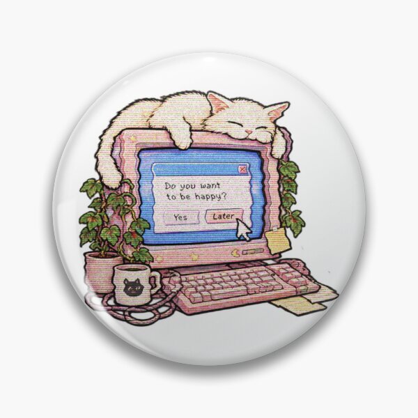 Item preview, Sleepy Cat on Retro Computer – Vintage Pixel Internet Art designed and sold by selvashop.