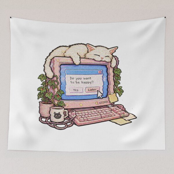 Item preview, Sleepy Cat on Retro Computer – Vintage Pixel Internet Art designed and sold by selvashop.