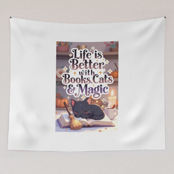Item preview, Life is Better with Books Cats & Magic - Cozy Black Cat Design designed and sold by TatiK-Treasures.