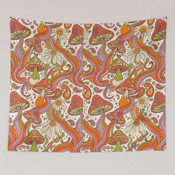 Item preview, Retro 70s Psychedelic Groovy Mushrooms Pattern designed and sold by wallpapersarts.