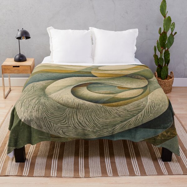 Item preview, Organic Abstract Fluid Waves Sage Green Mustard Yellow Mid Century Art designed and sold by Dogandesighn.