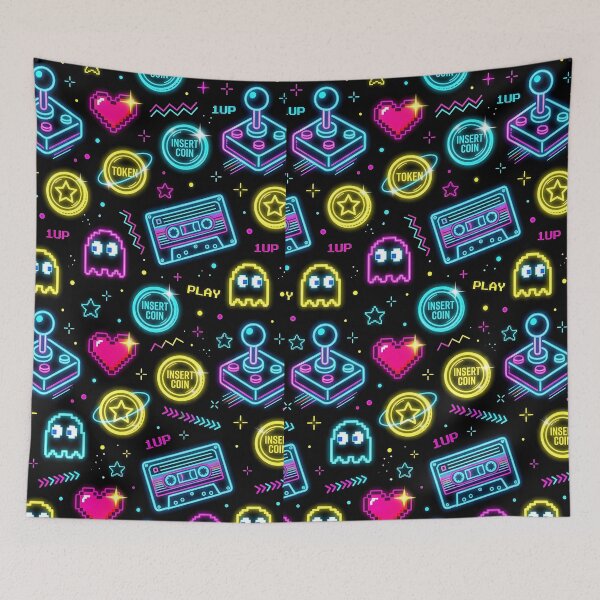 Item preview, Retro 1980s Neon Arcade Gaming Pattern designed and sold by wallpapersarts.