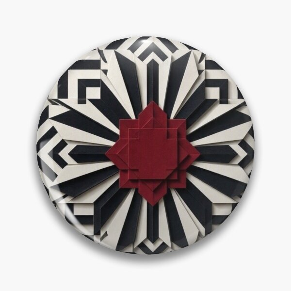 Item preview, Black and White Geometric Op Art Mandala Red Flower Center 3D Papercut Layered Art designed and sold by Dogandesighn.