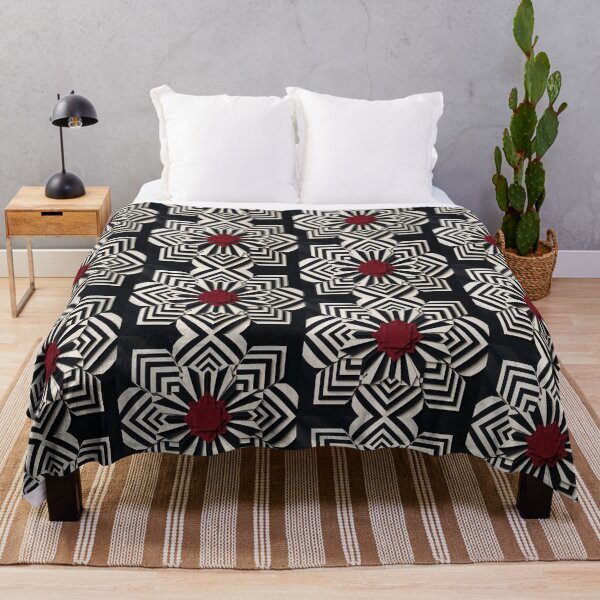 Item preview, Black and White Geometric Op Art Mandala Red Flower Center 3D Papercut Layered Art designed and sold by Dogandesighn.