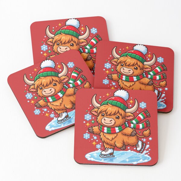 Item preview, Ice Skating Highland Cow – Christmas Winter Fun designed and sold by JanRizz.