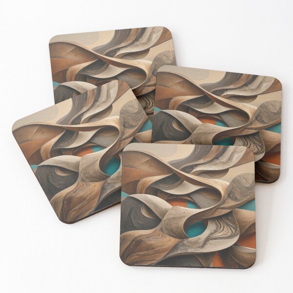 Item preview, Organic Fluid Wood Grain Waves 3D Sculptural Abstract Turquoise Orange Accent Art designed and sold by Dogandesighn.