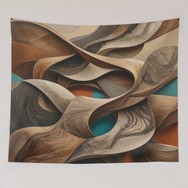 Item preview, Organic Fluid Wood Grain Waves 3D Sculptural Abstract Turquoise Orange Accent Art designed and sold by Dogandesighn.