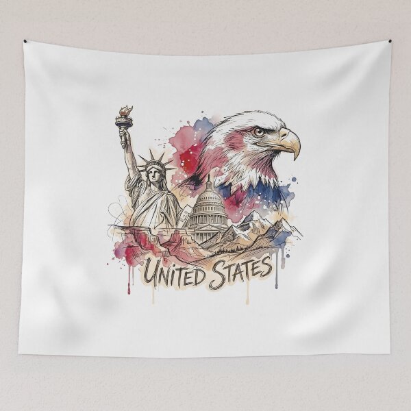 Item preview, USA Bald Eagle, Statue of Liberty Watercolor designed and sold by EdwinkOne.