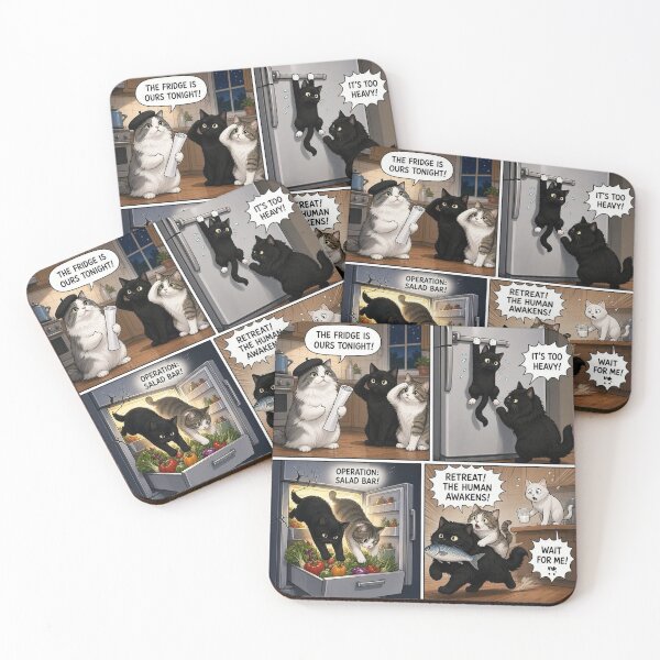 Item preview, Hilarious Midnight Cat Fridge Heist! ?? (4-Panel Comic Strip) designed and sold by PetalsPaws.