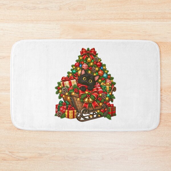Item preview, Black Cat Hanging from Christmas Tree Cute Festive Cat designed and sold by ArtDesignTp.