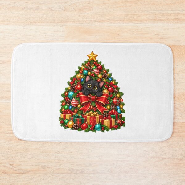 Item preview, Black Cat Hanging from Christmas Tree Holiday Pet Cat designed and sold by ArtDesignTp.