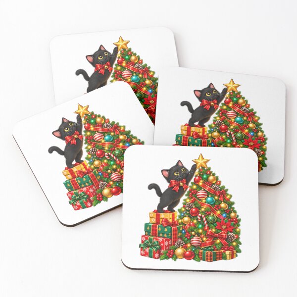 Item preview, Black Cat Hanging from Christmas Tree Festive Xmas designed and sold by ArtDesignTp.