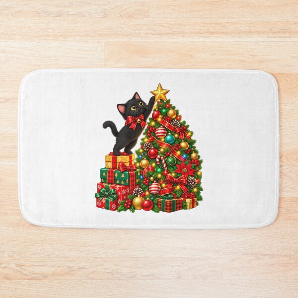 Item preview, Black Cat Hanging from Christmas Tree Festive Xmas designed and sold by ArtDesignTp.
