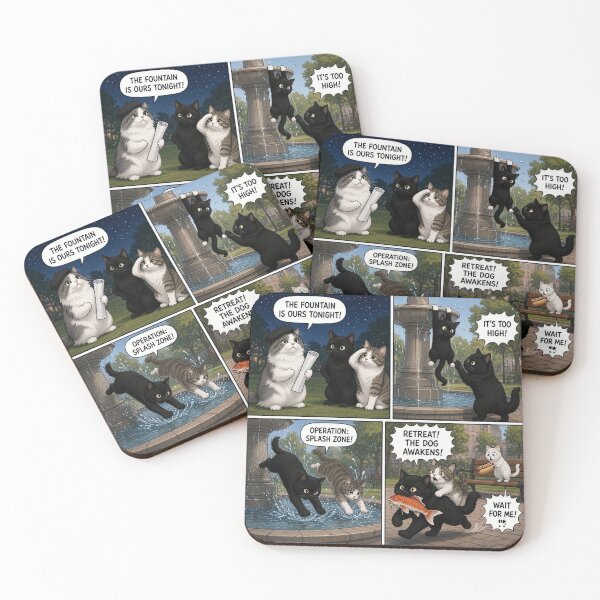 Item preview, Hilarious Fountain Heist! ?? (4-Panel Cat Comic Strip) designed and sold by PetalsPaws.