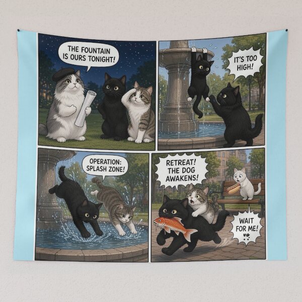 Item preview, Hilarious Fountain Heist! ?? (4-Panel Cat Comic Strip) designed and sold by PetalsPaws.