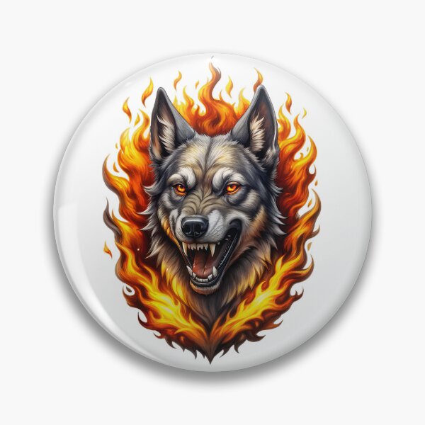 Item preview, Fierce wolf head surrounded by bright blaze inferno designed and sold by Rostislav Bouda.