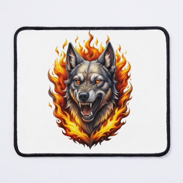 Item preview, Fierce wolf head surrounded by bright blaze inferno designed and sold by Rostislav Bouda.