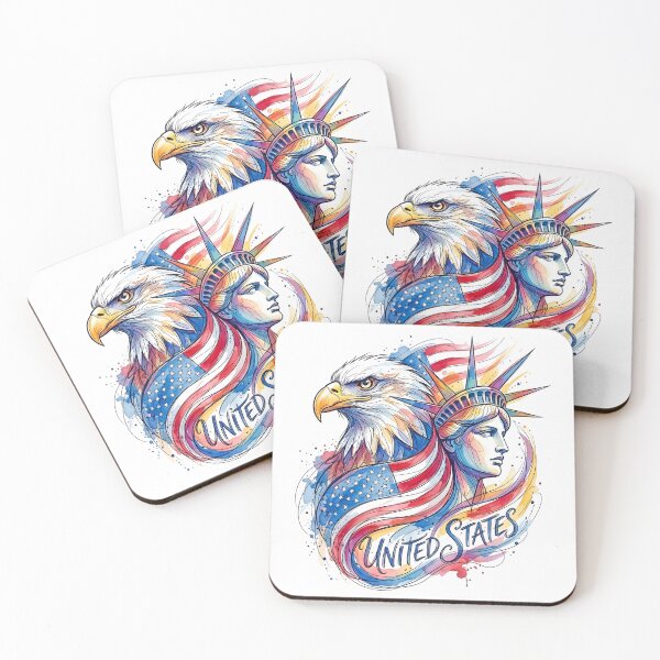 Item preview, USA Bald Eagle and Statue of Liberty Watercolor designed and sold by EdwinkOne.