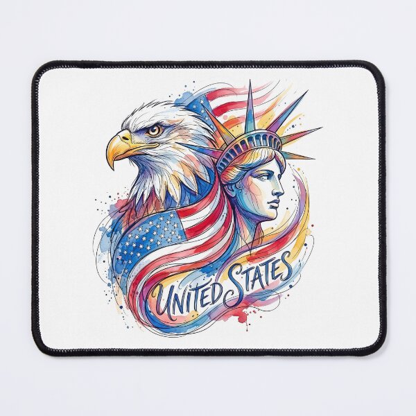 Item preview, USA Bald Eagle and Statue of Liberty Watercolor designed and sold by EdwinkOne.