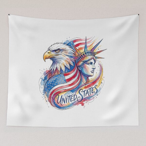 Item preview, USA Bald Eagle and Statue of Liberty Watercolor designed and sold by EdwinkOne.