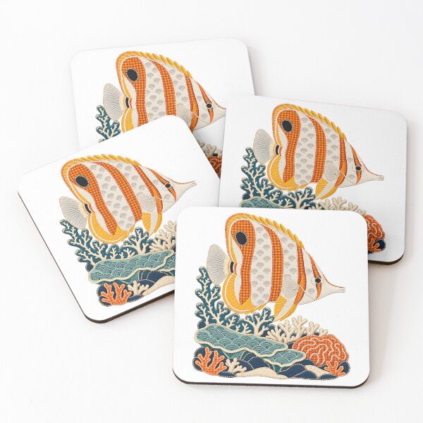 Item preview, Copperband Butterflyfish Faux Patchwork Coral Reef Art designed and sold by KenworksDigital.