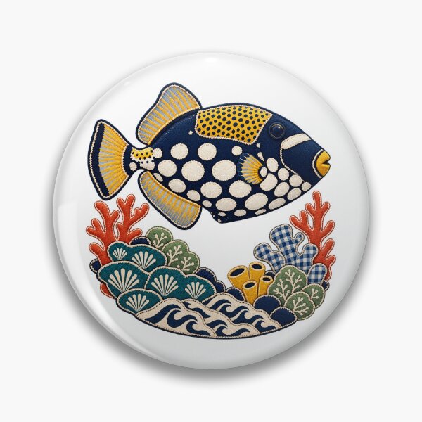 Item preview, Clown Triggerfish Faux Patchwork Coral Reef Art designed and sold by KenworksDigital.