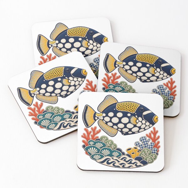 Item preview, Clown Triggerfish Faux Patchwork Coral Reef Art designed and sold by KenworksDigital.