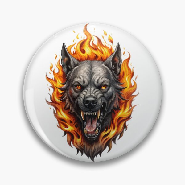 Item preview, Aggressive snarling wolf head engulfed in blazing fire designed and sold by Rostislav Bouda.